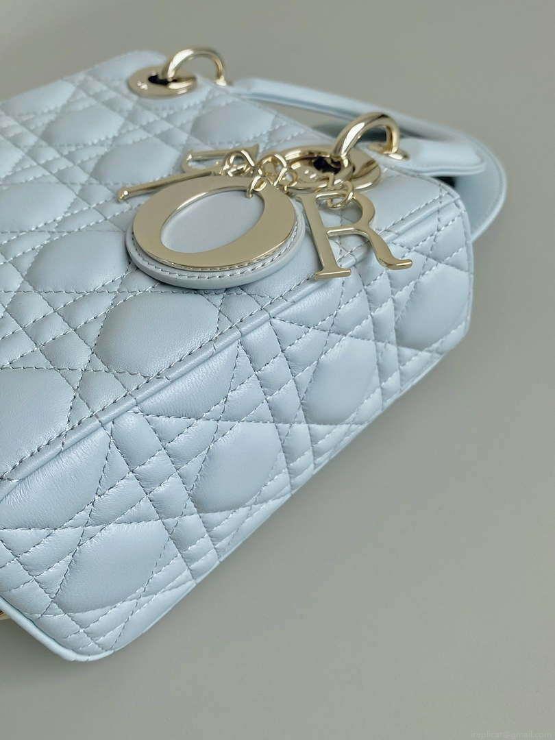 Dior M0531 Small Lady Dior Bag Light Blue Cannage Lambskin