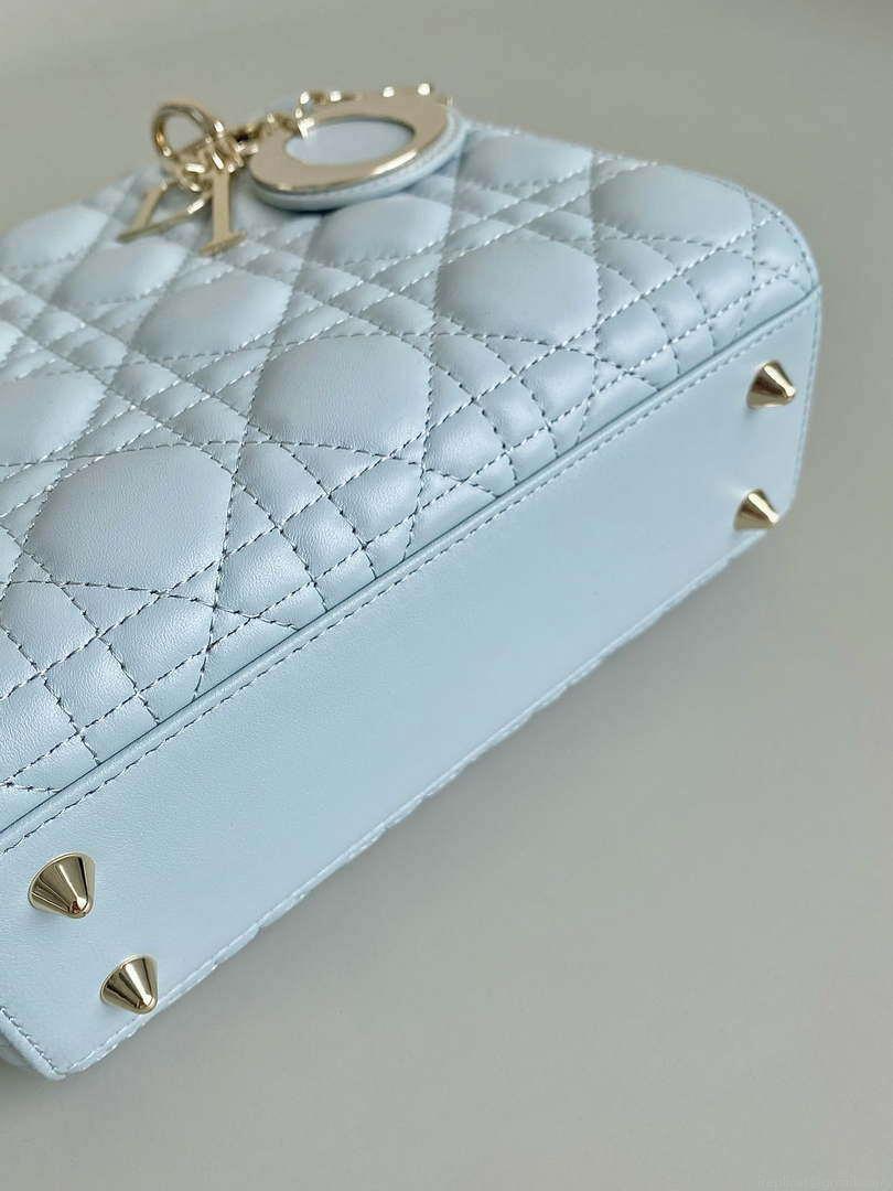 Dior M0531 Small Lady Dior Bag Light Blue Cannage Lambskin