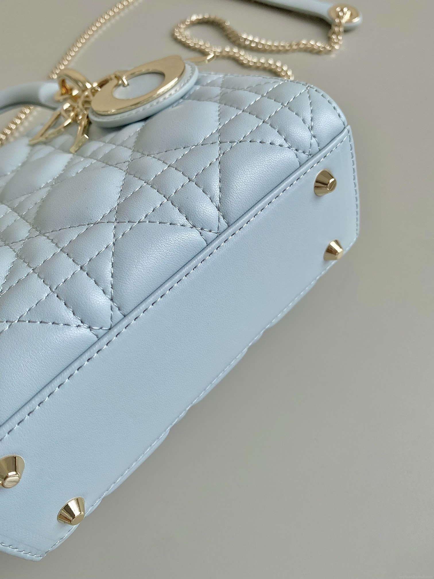 Dior M0505 Mini Dior Lady Bag Lake Blue Metallic Cannage Lambskin