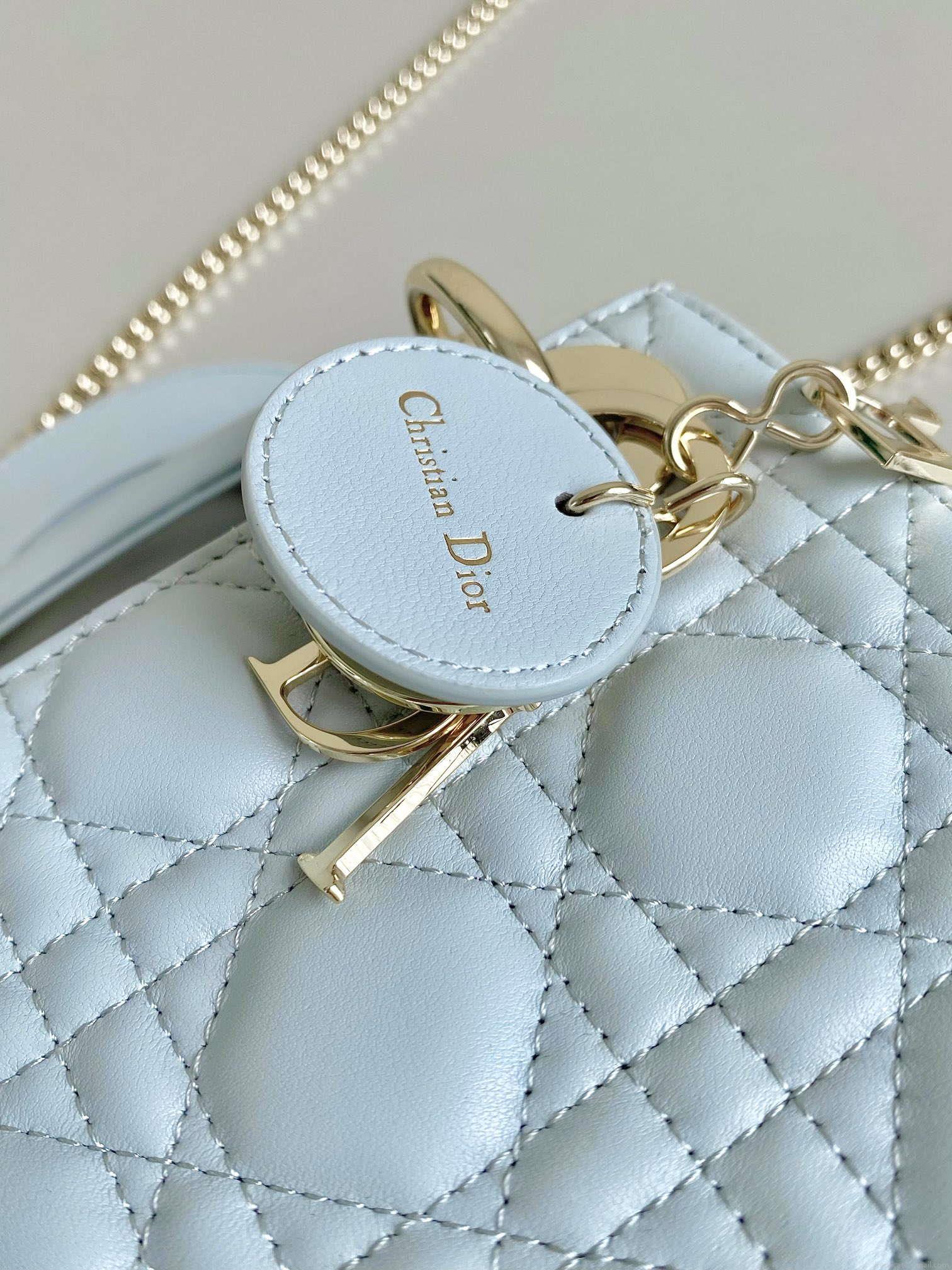 Dior M0505 Mini Dior Lady Bag Lake Blue Metallic Cannage Lambskin