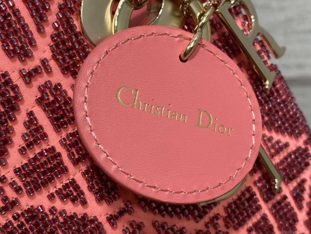 Dior M0505 Mini Lady Bag Metallic Cannage Lambskin Limited Edition Heavy Industry Beads Red
