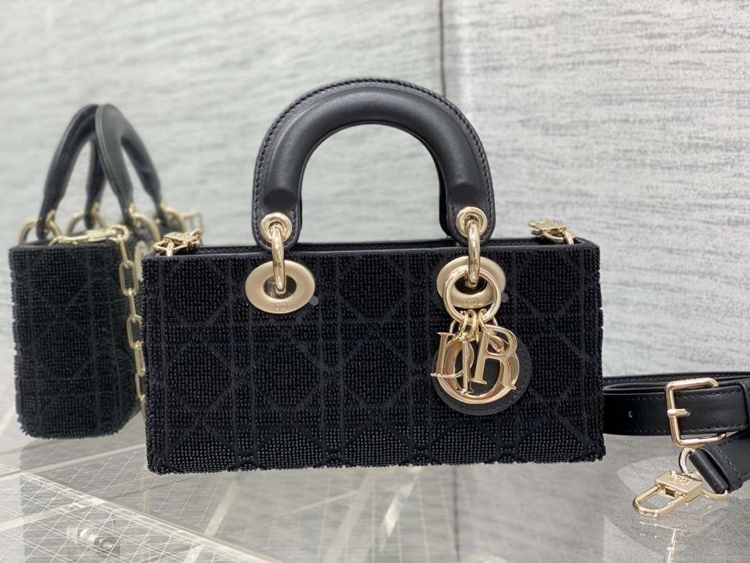 Dior M0613 Small Lady D-joy Bag Cannage Lambskin Limited Edition Heavy Industry Beads Black
