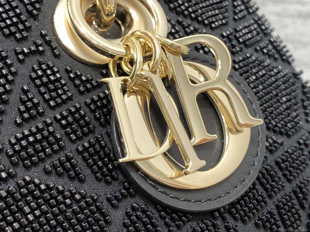 Dior M0613 Small Lady D-joy Bag Cannage Lambskin Limited Edition Heavy Industry Beads Black