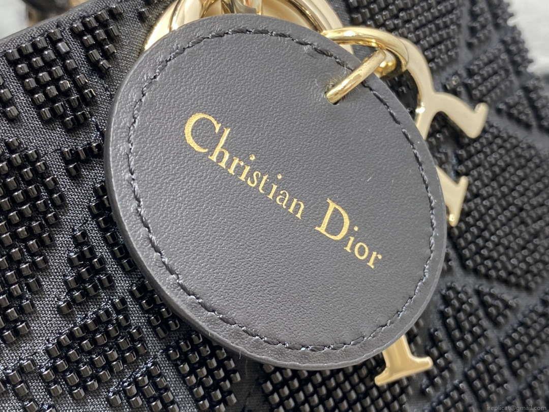 Dior M0613 Small Lady D-joy Bag Cannage Lambskin Limited Edition Heavy Industry Beads Black