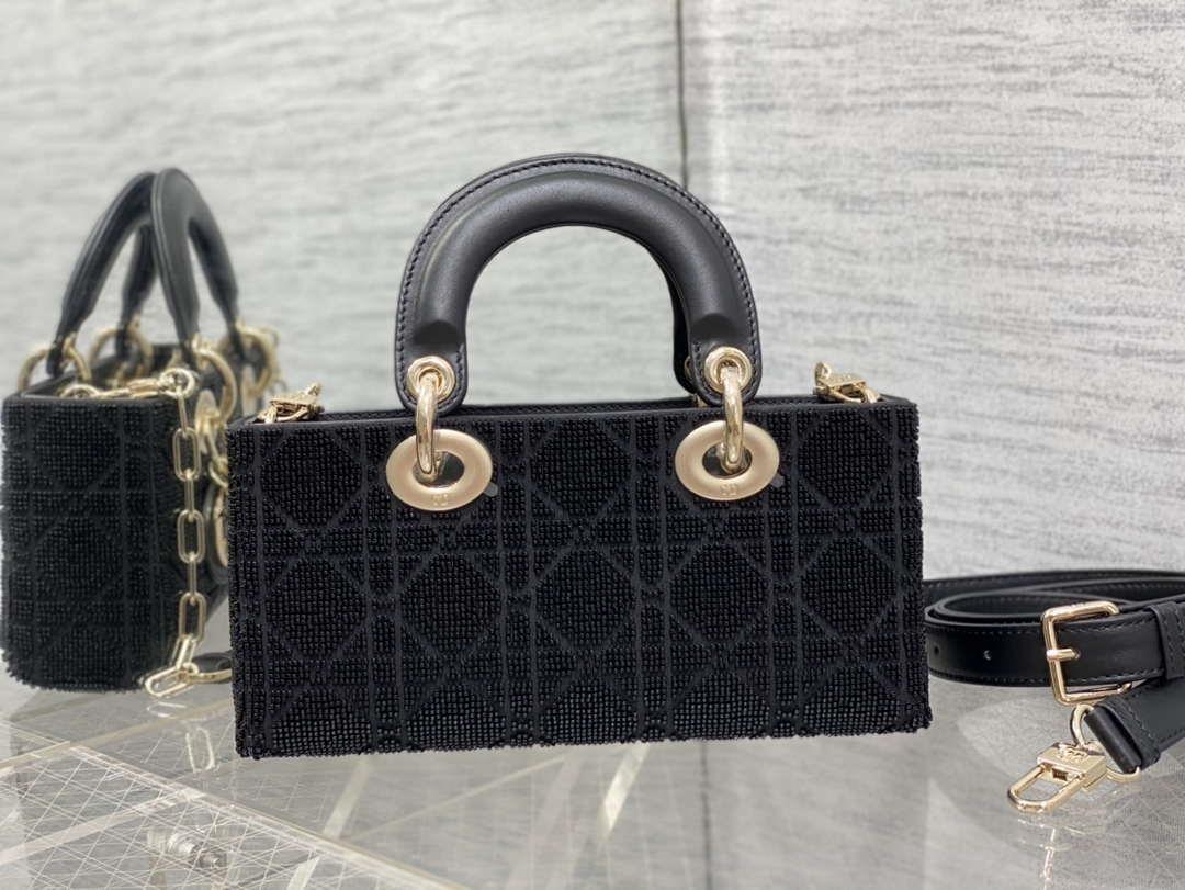 Dior M0613 Small Lady D-joy Bag Cannage Lambskin Limited Edition Heavy Industry Beads Black