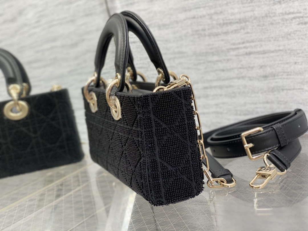 Dior M0613 Small Lady D-joy Bag Cannage Lambskin Limited Edition Heavy Industry Beads Black