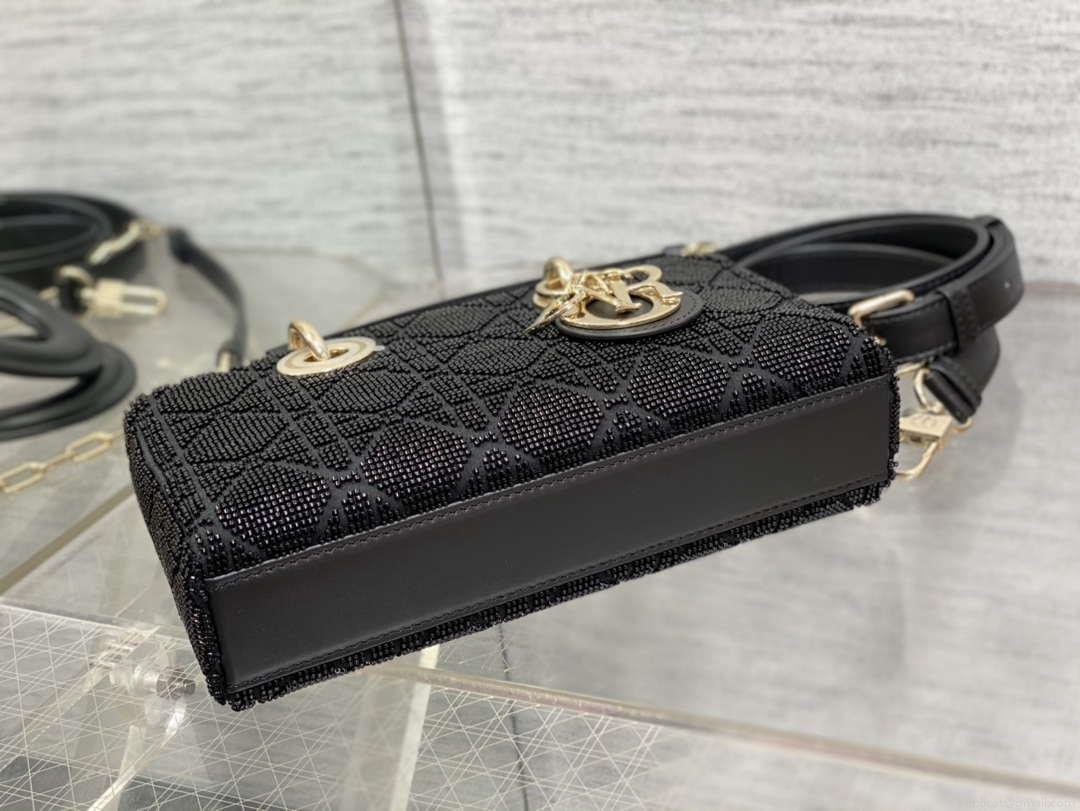 Dior M0613 Small Lady D-joy Bag Cannage Lambskin Limited Edition Heavy Industry Beads Black