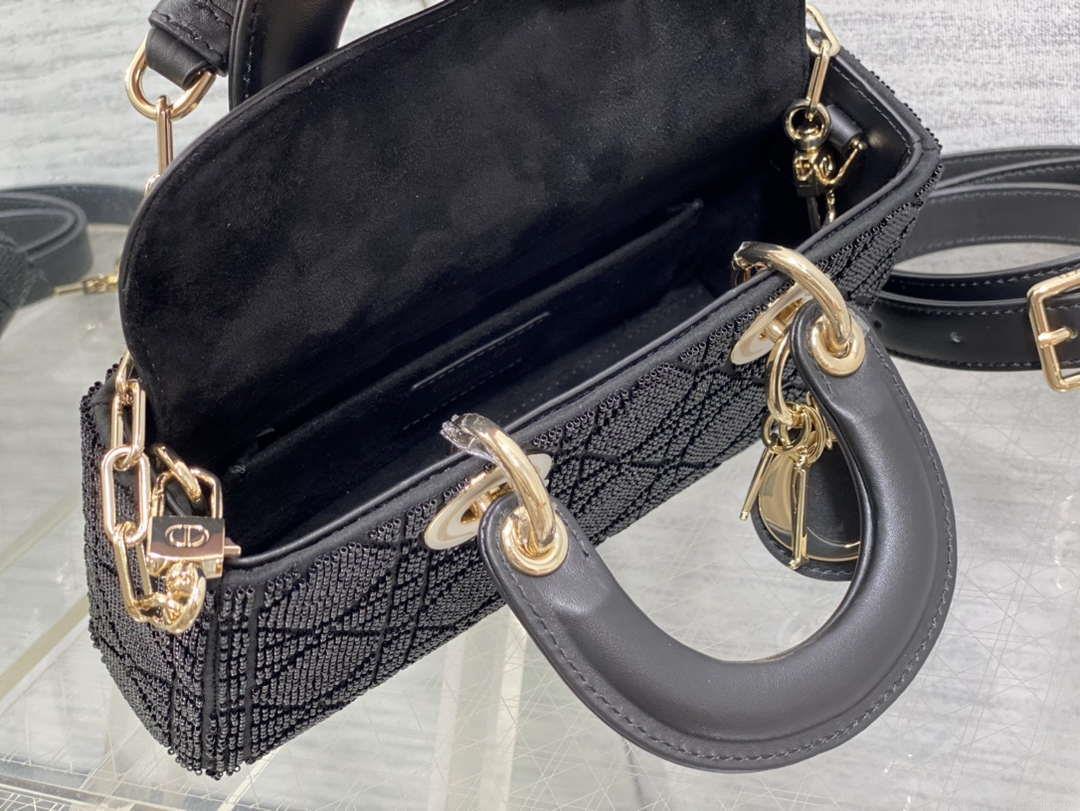 Dior M0613 Small Lady D-joy Bag Cannage Lambskin Limited Edition Heavy Industry Beads Black