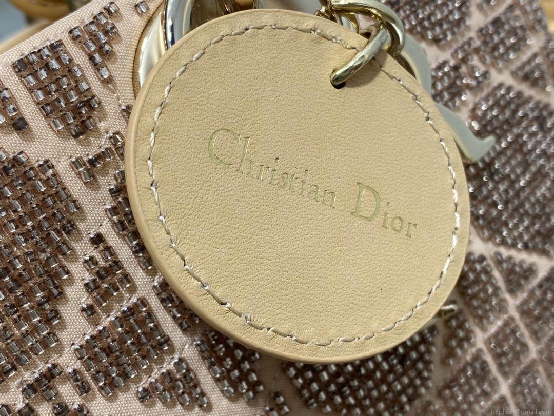 Dior M0613 Small Lady D-joy Bag Cannage Lambskin Limited Edition Heavy Industry Beads Apricot