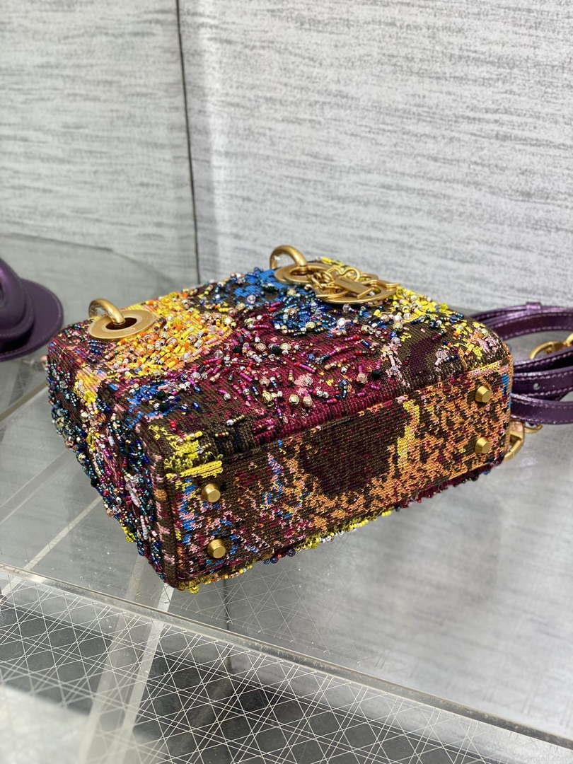 Dior M0505 Mini Lady Bag Metallic Cannage Lambskin Limited Edition Heavy Industry Beads Purple