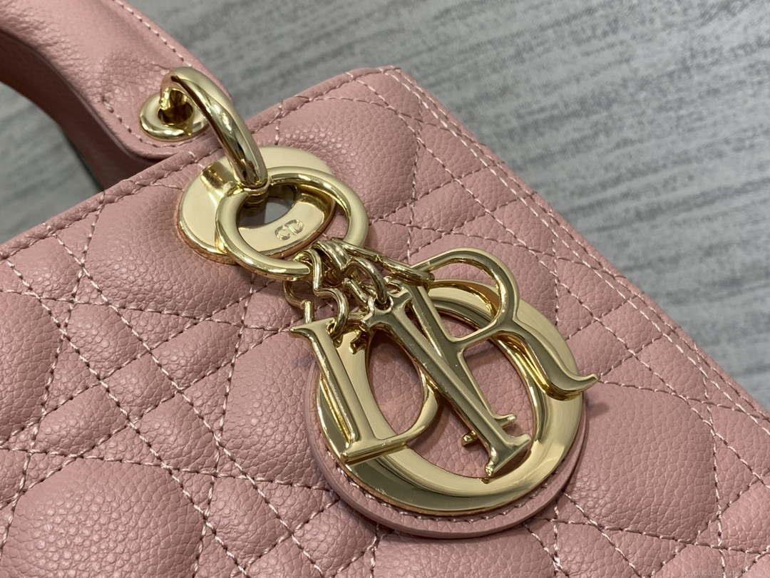 Dior M0565 Medium Lady Dior Bag Pink Grained Cannage Calfskin Gold
