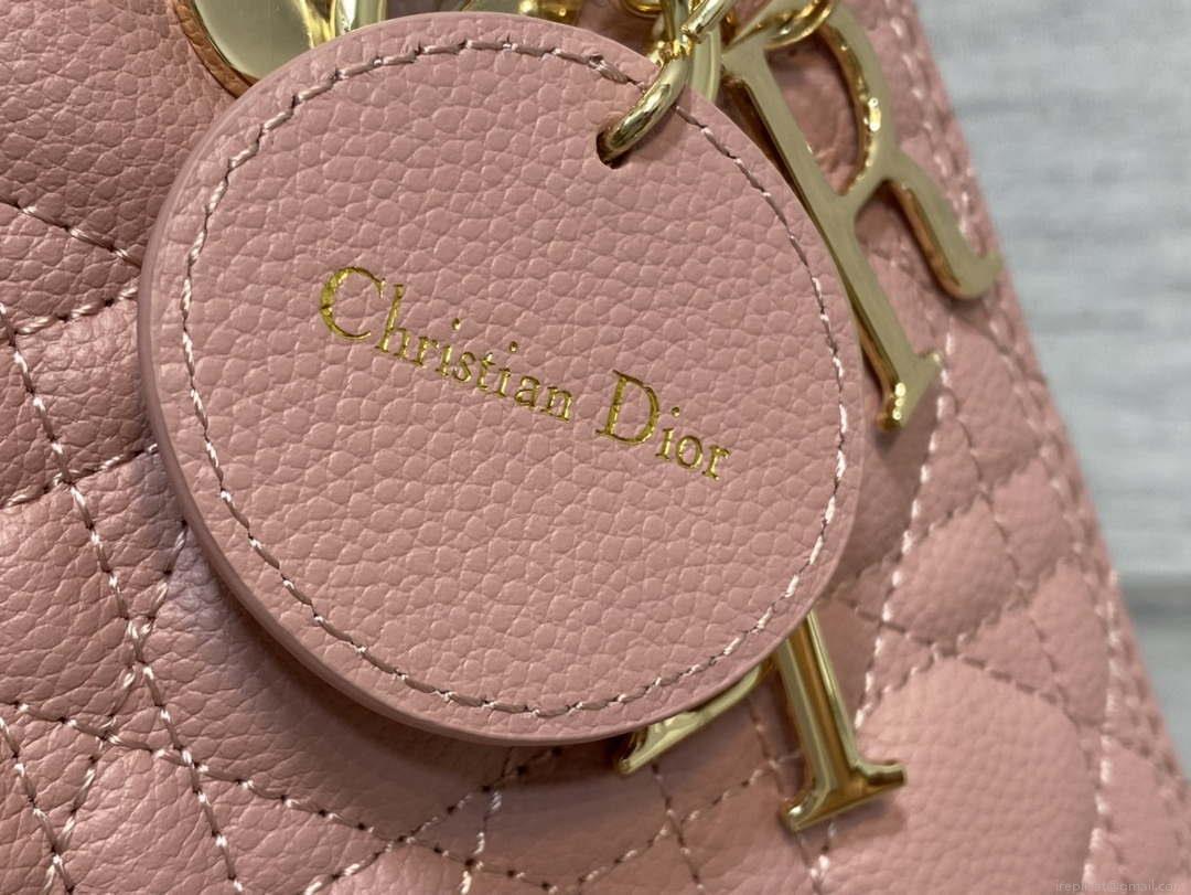Dior M0565 Medium Lady Dior Bag Pink Grained Cannage Calfskin Gold