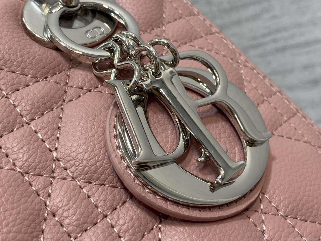 Dior M0565 Medium Lady Dior Bag Pink Grained Cannage Calfskin Silver