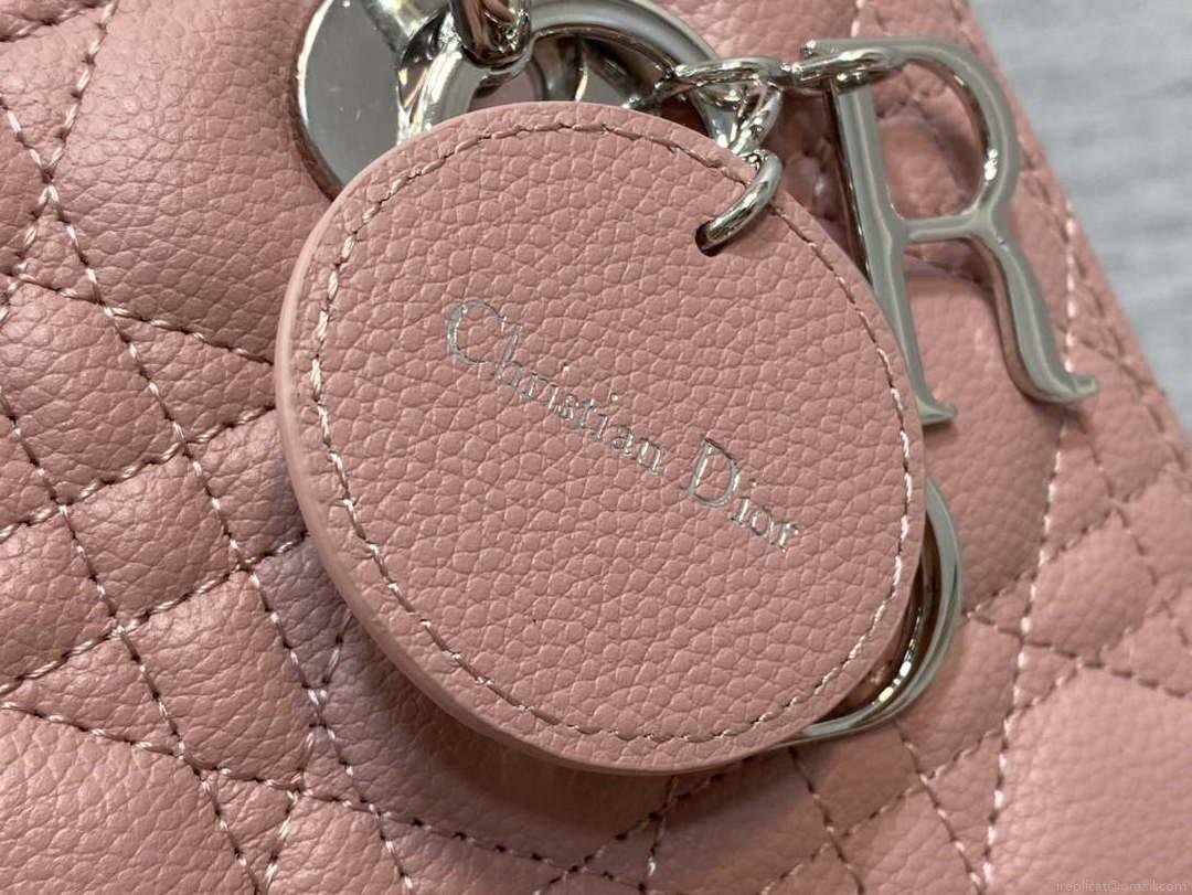 Dior M0565 Medium Lady Dior Bag Pink Grained Cannage Calfskin Silver