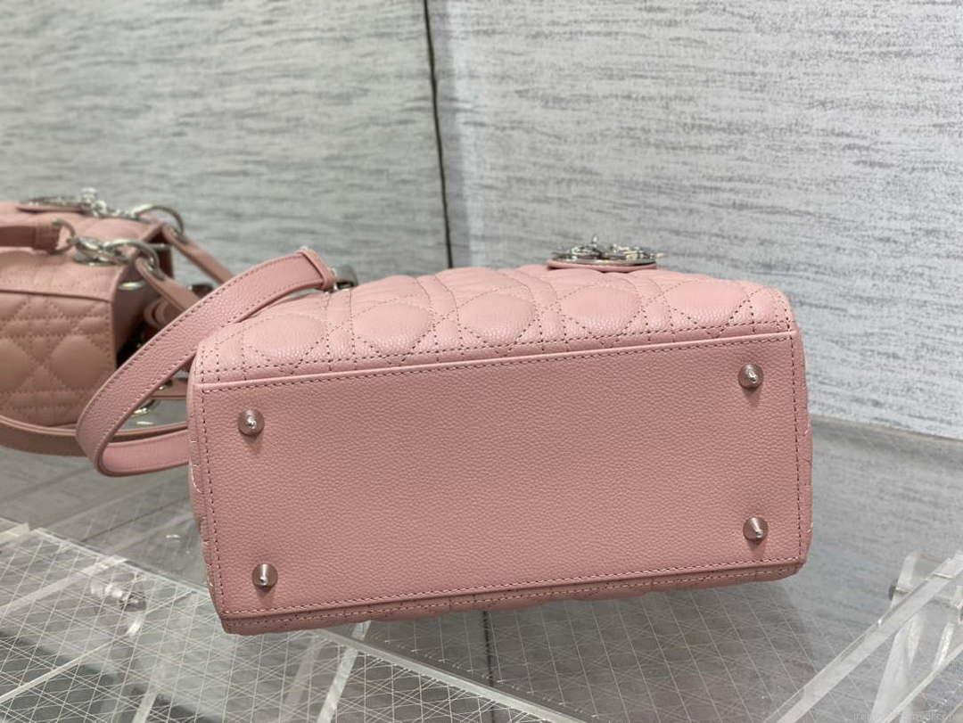 Dior M0565 Medium Lady Dior Bag Pink Grained Cannage Calfskin Silver