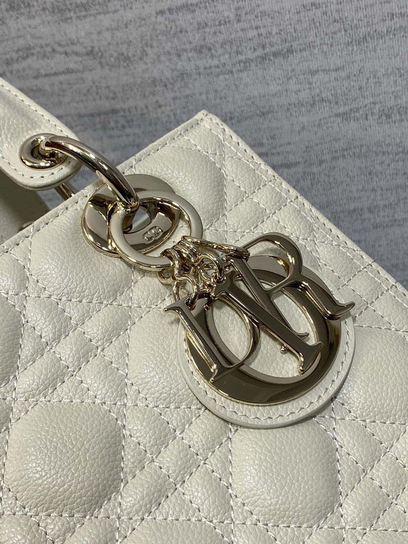 Dior M0565 Medium Lady Dior Bag Beige Grained Cannage Calfskin Gold