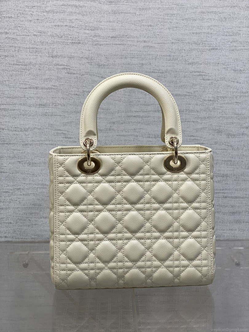 Dior M0565 Medium Lady Dior Bag Beige Grained Cannage Calfskin Gold