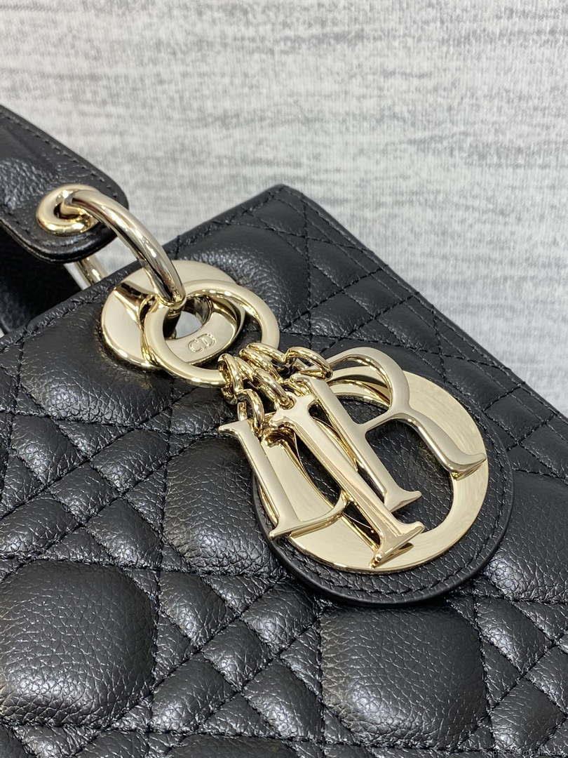 Dior M0565 Medium Lady Dior Bag Black Grained Cannage Calfskin Gold