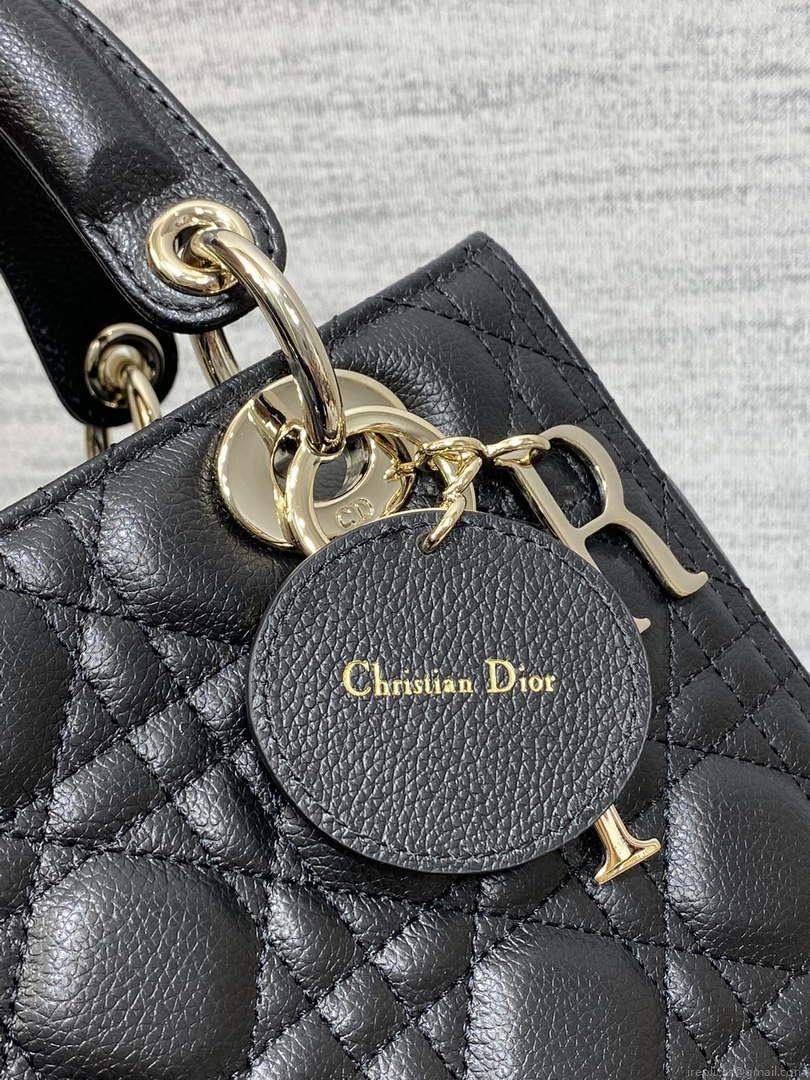 Dior M0565 Medium Lady Dior Bag Black Grained Cannage Calfskin Gold