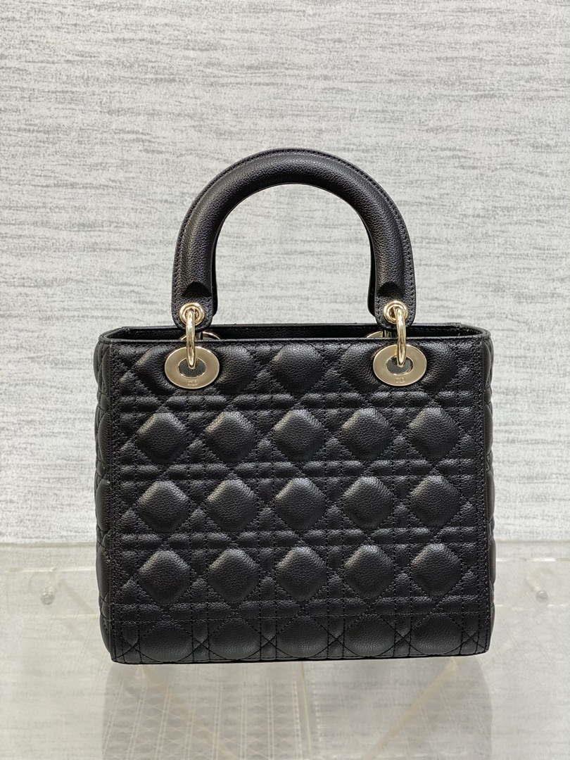 Dior M0565 Medium Lady Dior Bag Black Grained Cannage Calfskin Gold