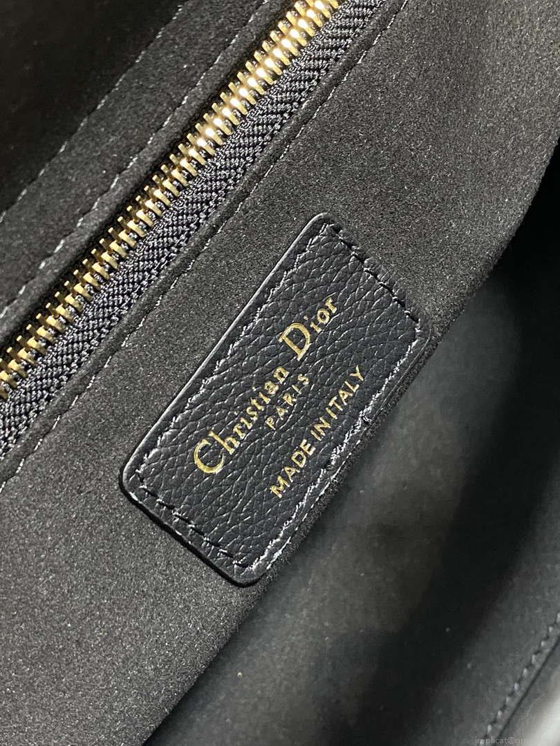 Dior M0565 Medium Lady Dior Bag Black Grained Cannage Calfskin Gold