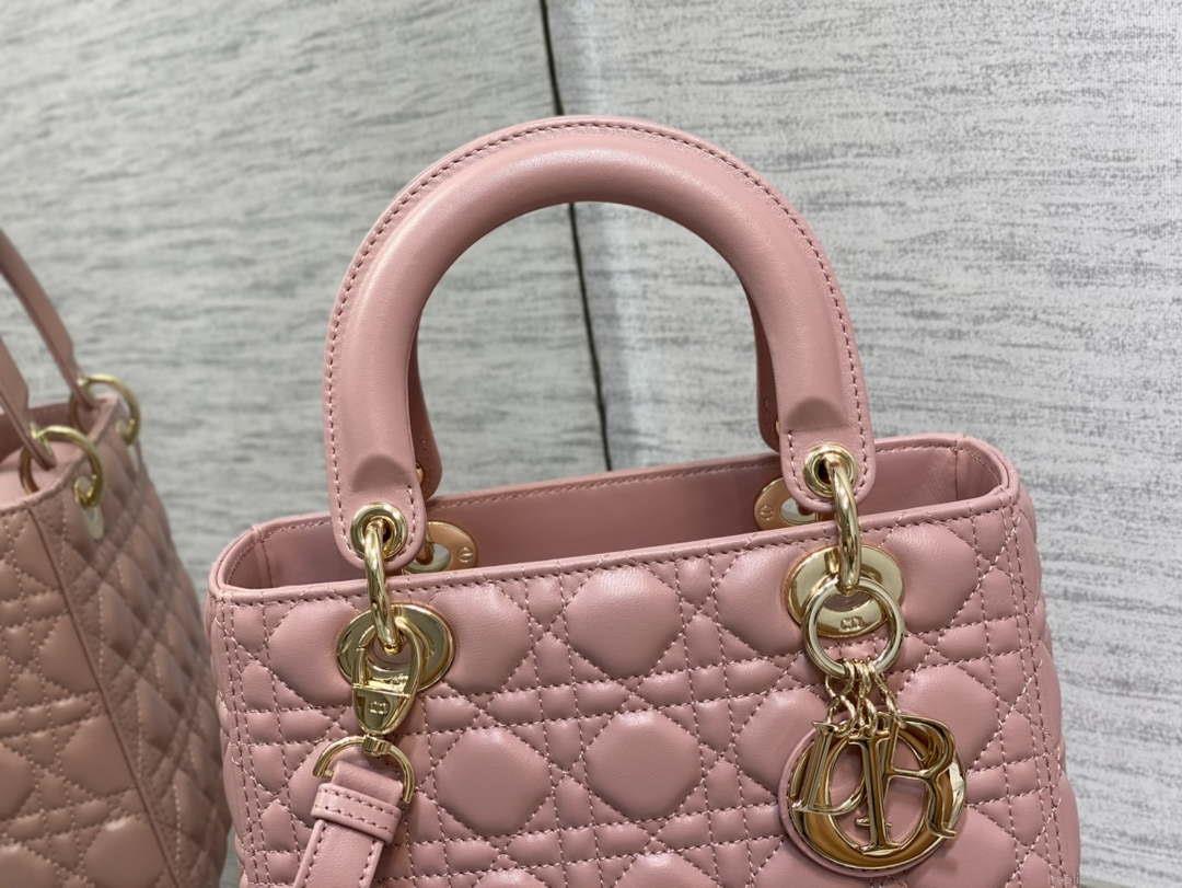Dior M0565 Medium Lady Dior Bag Blush Cannage Lambskin Gold