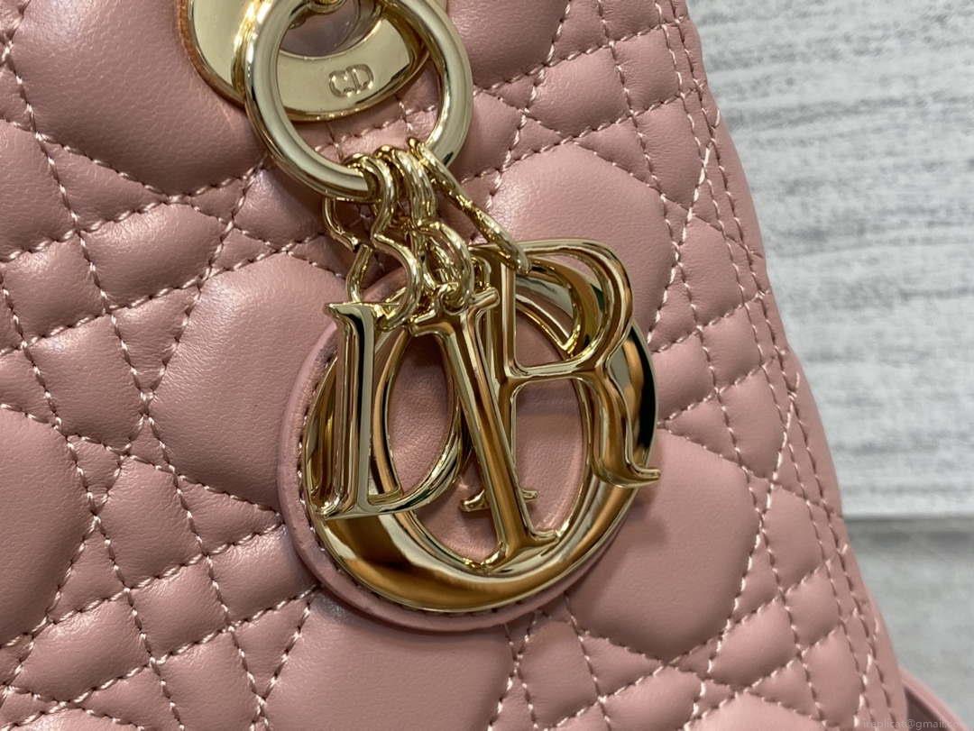 Dior M0565 Medium Lady Dior Bag Blush Cannage Lambskin Gold