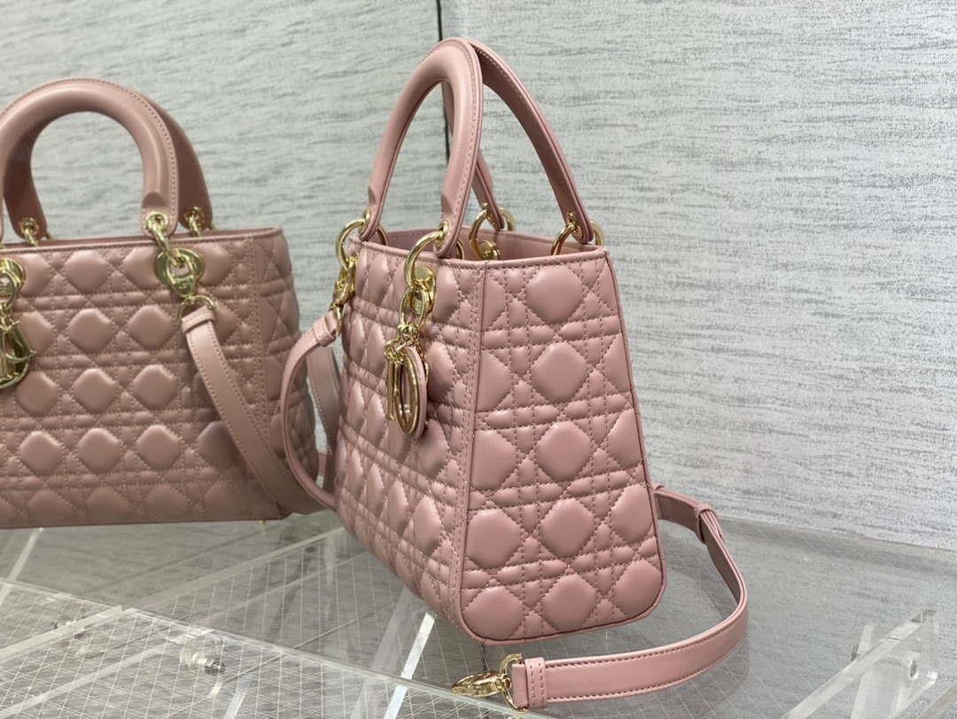Dior M0565 Medium Lady Dior Bag Blush Cannage Lambskin Gold