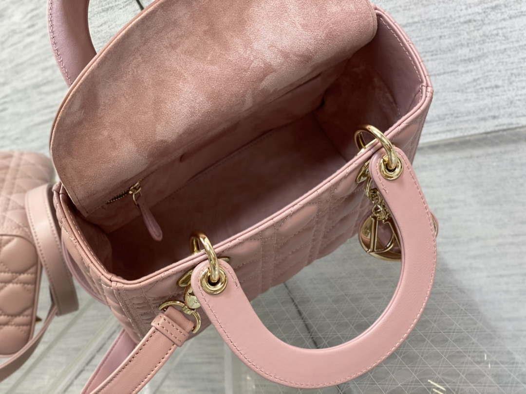Dior M0565 Medium Lady Dior Bag Blush Cannage Lambskin Gold
