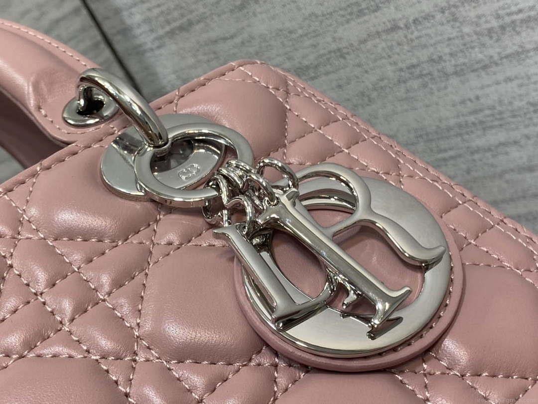 Dior M0565 Medium Lady Dior Bag Blush Cannage Lambskin Silver