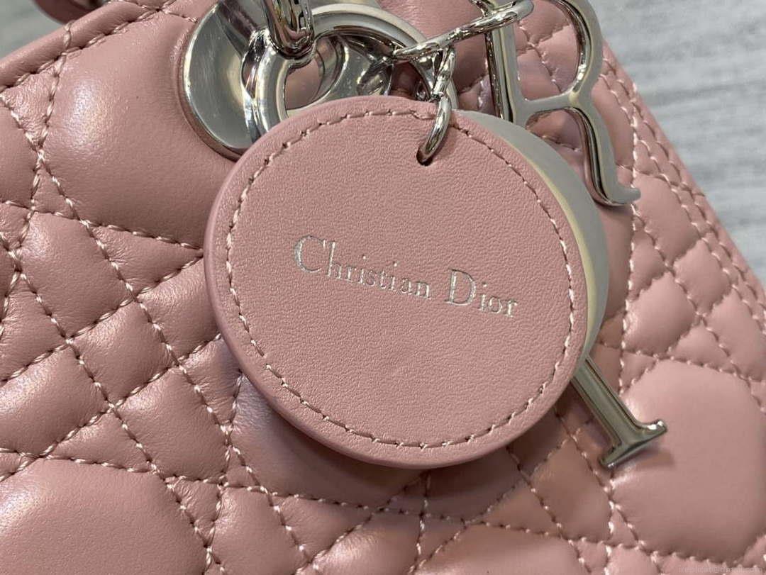 Dior M0565 Medium Lady Dior Bag Blush Cannage Lambskin Silver