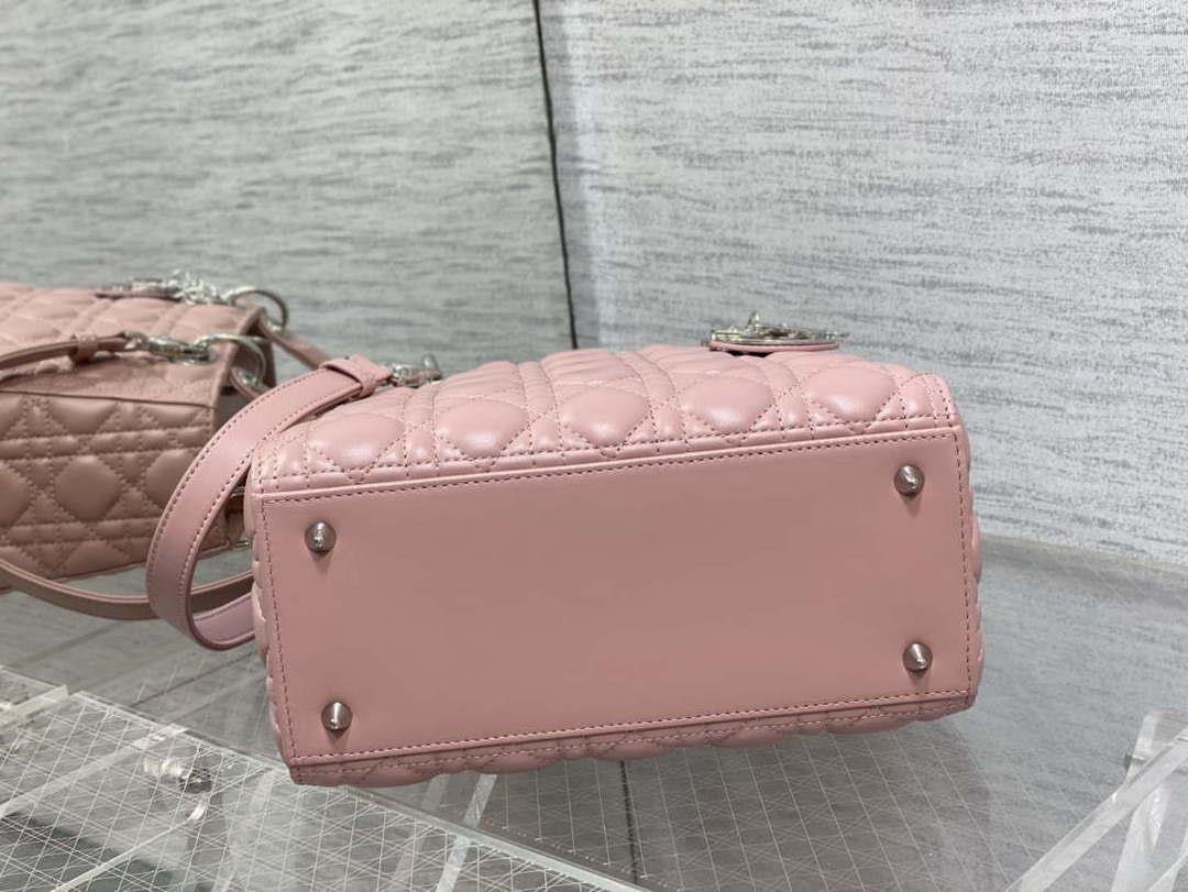 Dior M0565 Medium Lady Dior Bag Blush Cannage Lambskin Silver