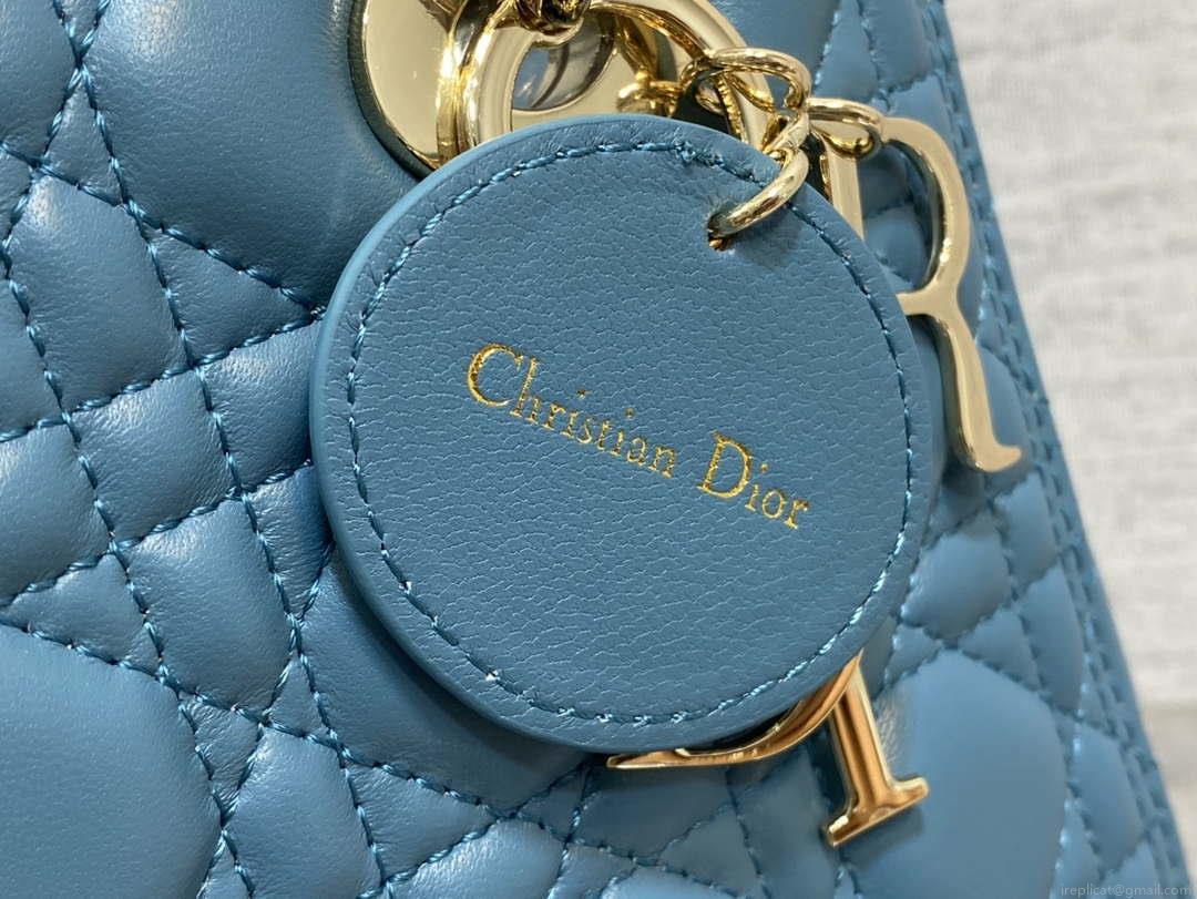 Dior M0565 Medium Lady Dior Bag Blue Cannage Lambskin Gold