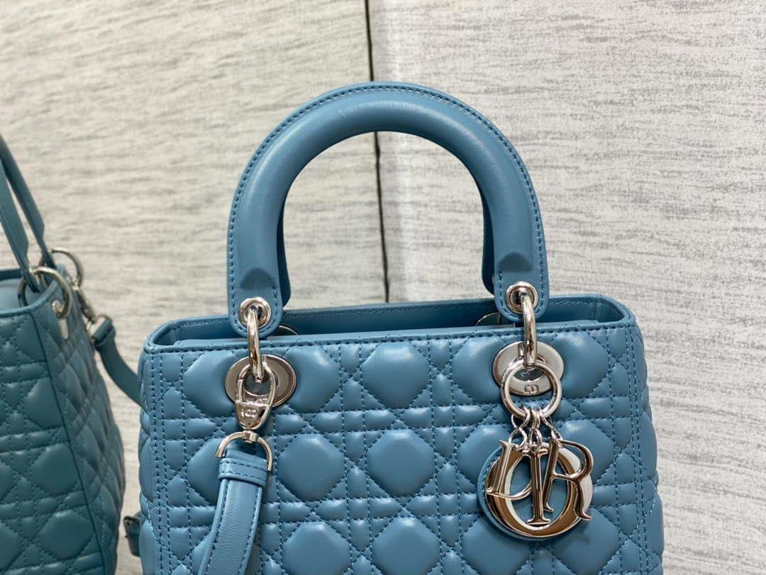 Dior M0565 Medium Lady Dior Bag Blue Cannage Lambskin Silver
