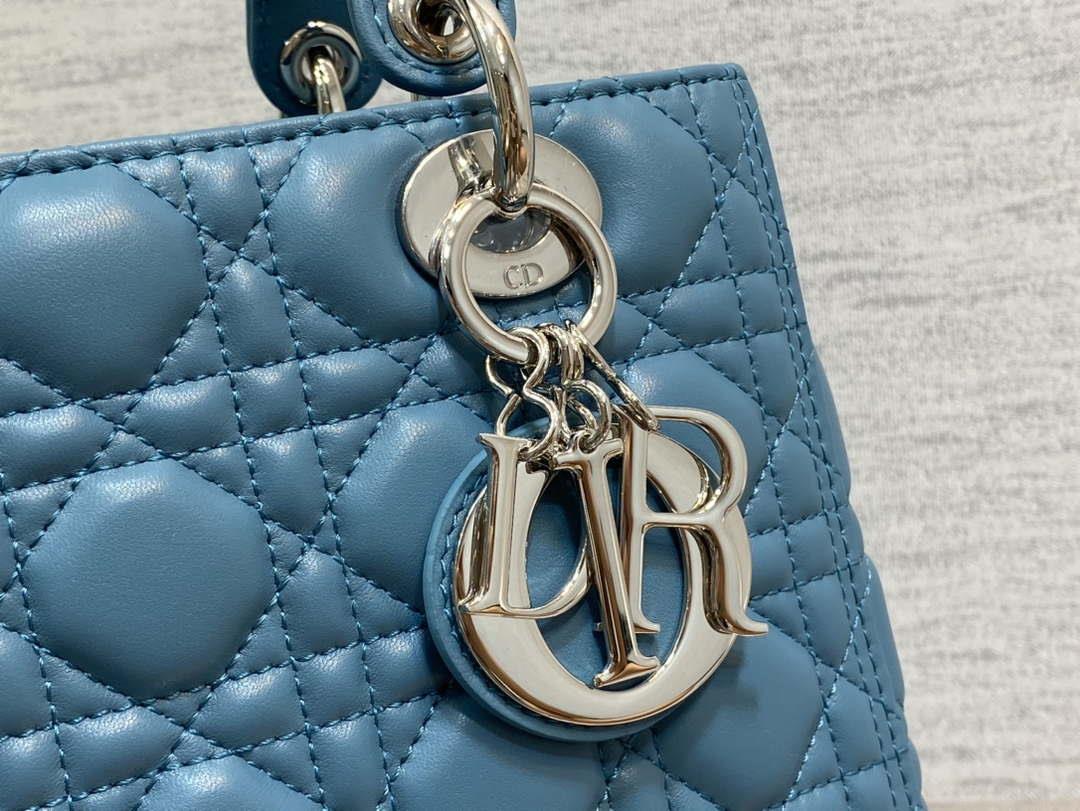 Dior M0565 Medium Lady Dior Bag Blue Cannage Lambskin Silver