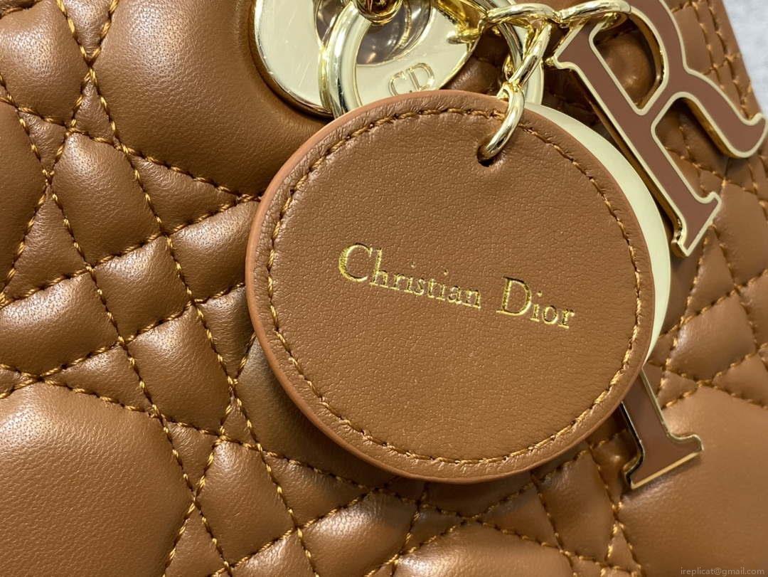 Dior M0565 Medium Lady Dior Bag Caramel Cannage Lambskin Enamel Hardware