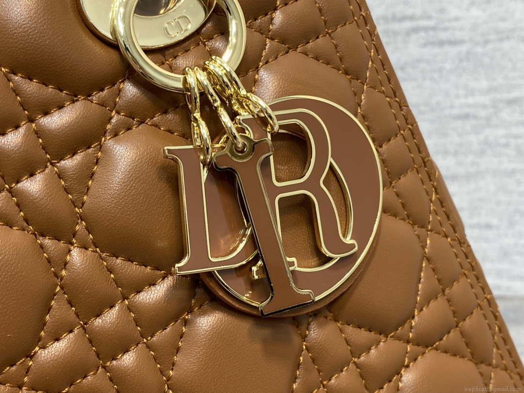 Dior M0565 Medium Lady Dior Bag Caramel Cannage Lambskin Enamel Hardware