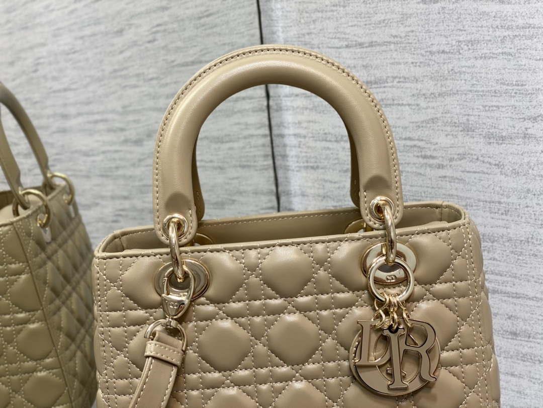 Dior M0565 Medium Lady Dior Bag Mike Tea Cannage Lambskin Enamel Hardware