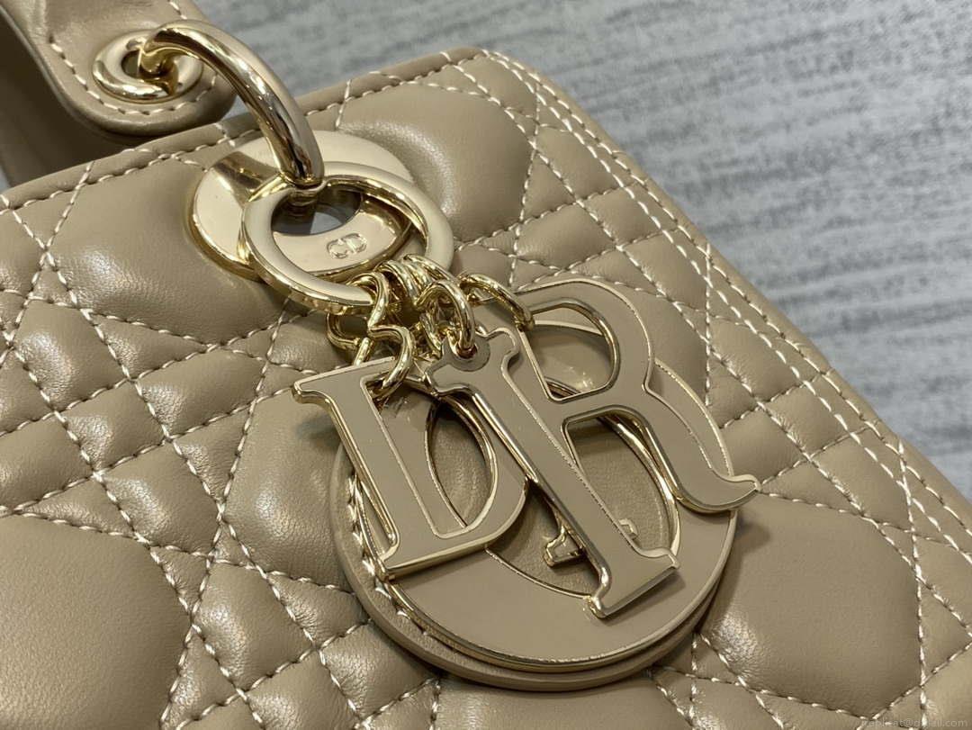 Dior M0565 Medium Lady Dior Bag Mike Tea Cannage Lambskin Enamel Hardware