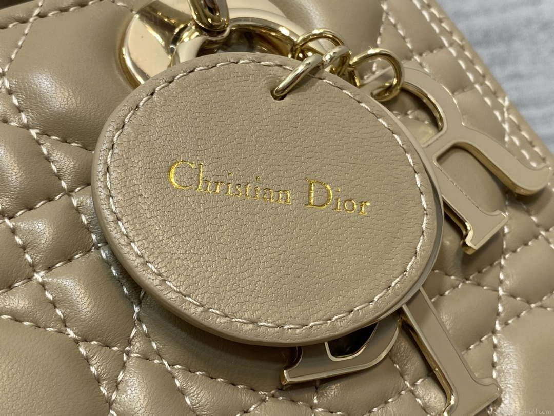 Dior M0565 Medium Lady Dior Bag Mike Tea Cannage Lambskin Enamel Hardware