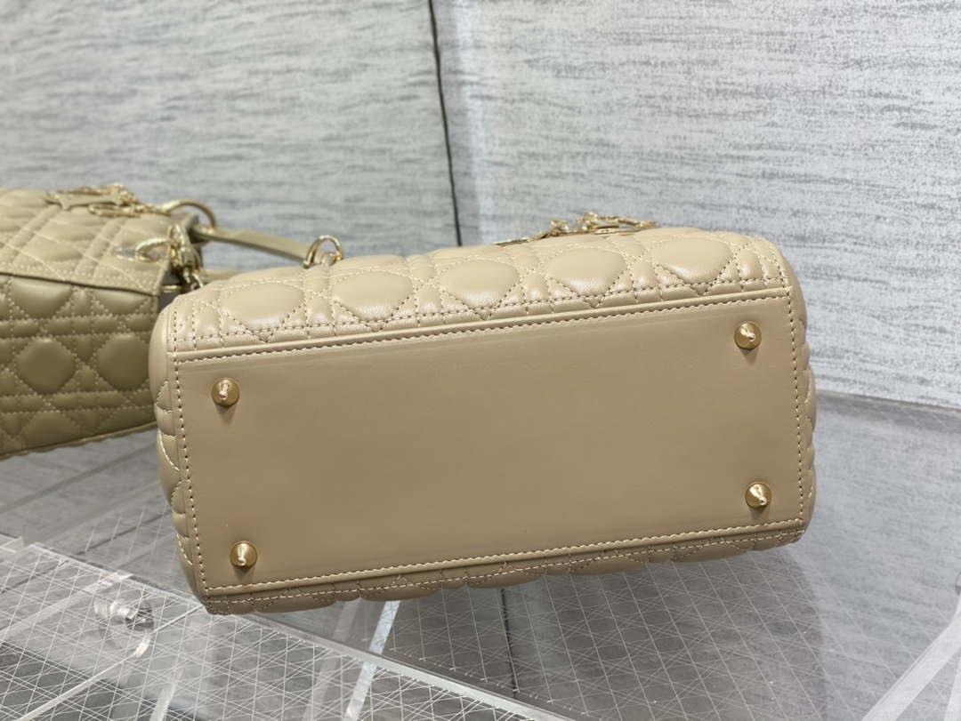 Dior M0565 Medium Lady Dior Bag Mike Tea Cannage Lambskin Enamel Hardware