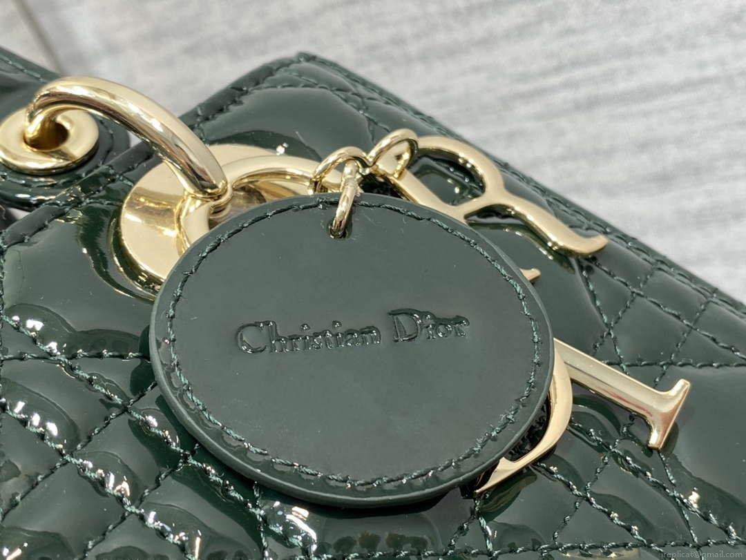 Dior M0565 Medium Lady Dior Patent Cannage Calfskin Bag Dark Green