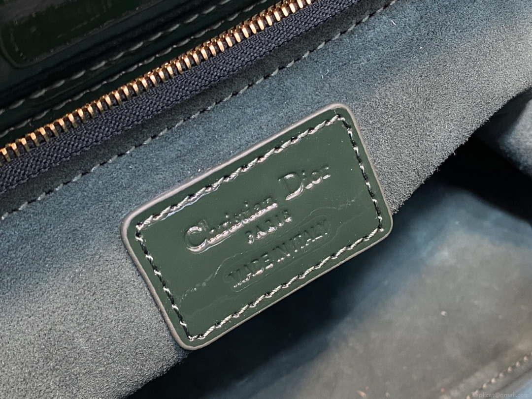 Dior M0565 Medium Lady Dior Patent Cannage Calfskin Bag Dark Green