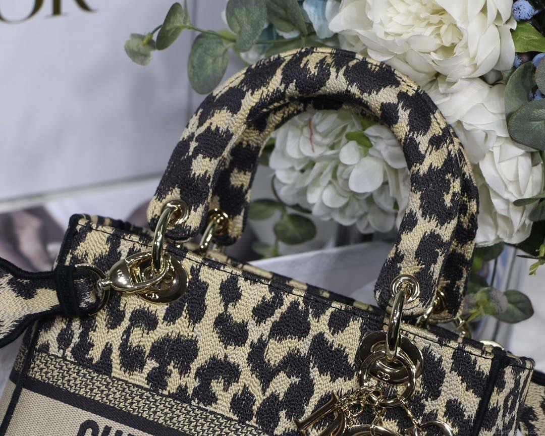 Dior M0565 Medium Lady D-Lite Bag Beige and Black Mizza Embroidery