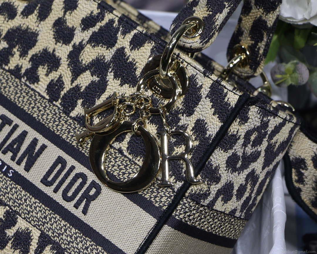 Dior M0565 Medium Lady D-Lite Bag Beige and Black Mizza Embroidery