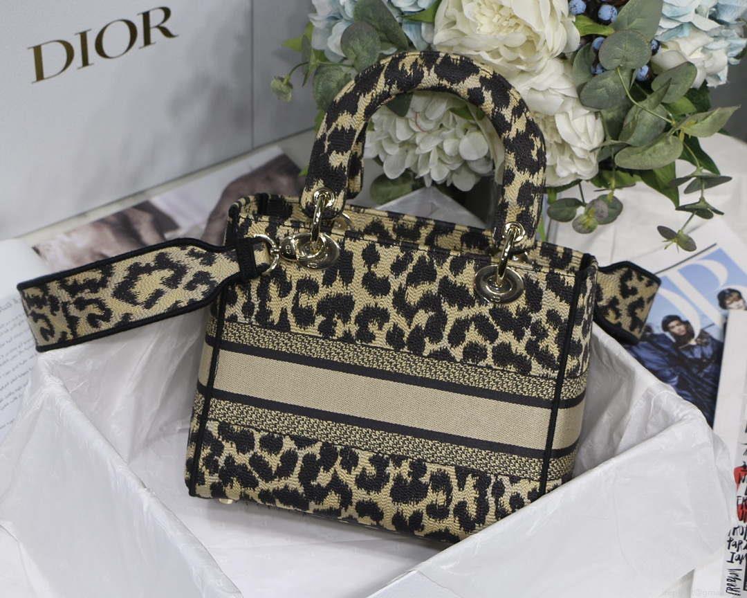 Dior M0565 Medium Lady D-Lite Bag Beige and Black Mizza Embroidery
