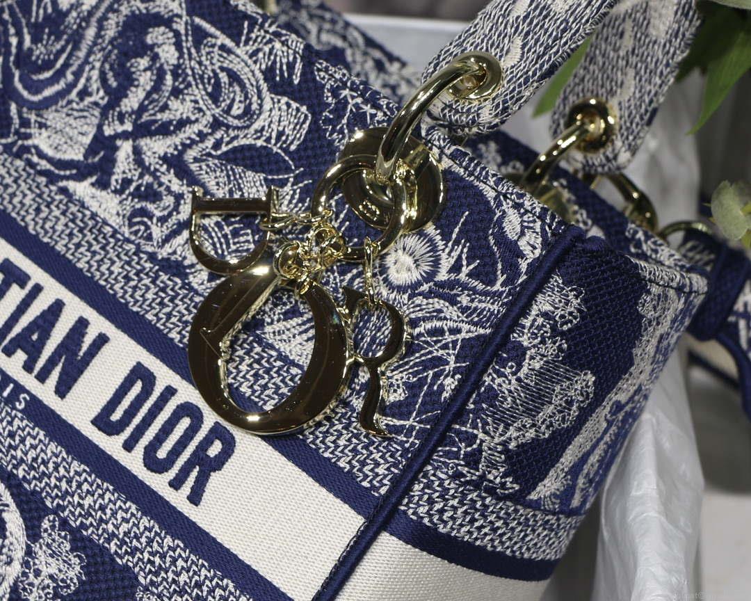 Dior M0565 Medium Lady D-Lite Blue Toile de Jouy Embroidery M1022