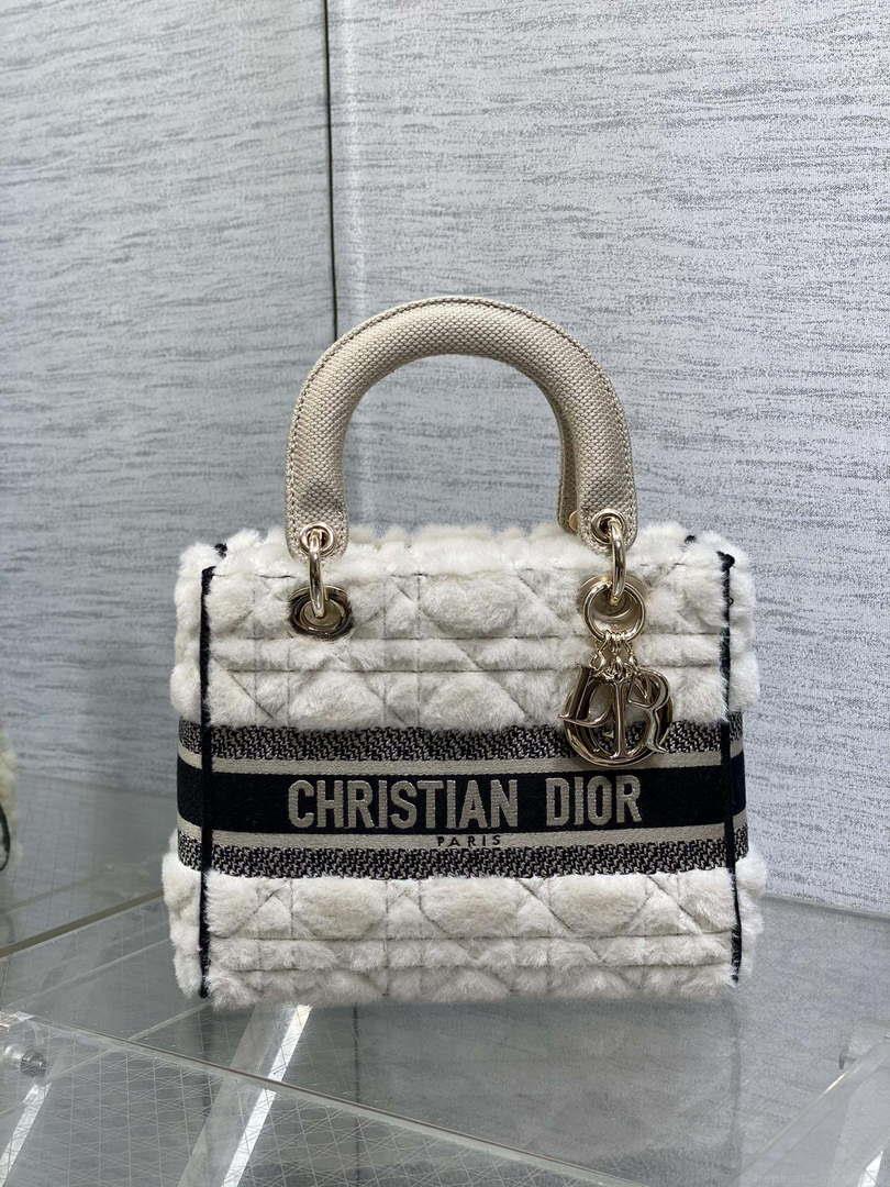 Dior M0565 Medium Lady D-Lite Wool Beige with Blue M1035