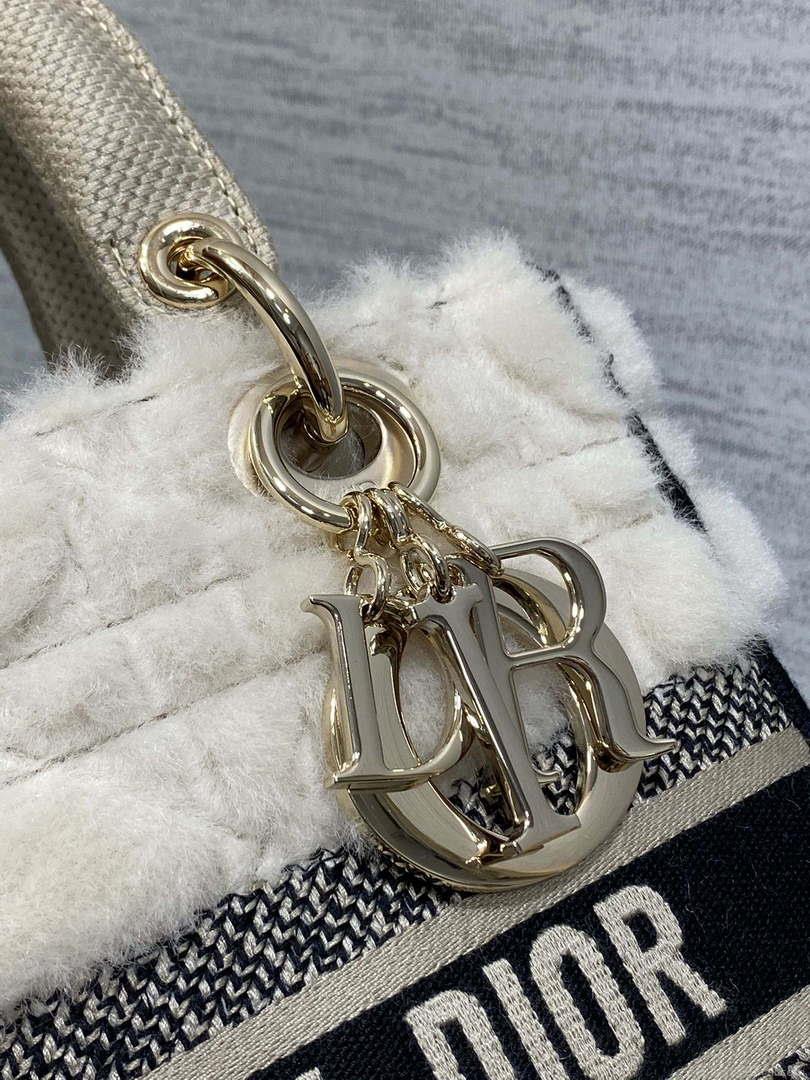 Dior M0565 Medium Lady D-Lite Wool Beige with Blue M1035
