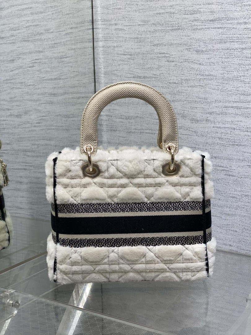 Dior M0565 Medium Lady D-Lite Wool Beige with Blue M1035